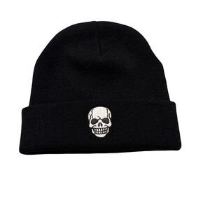 Black Skull Embroidered Knit Beanie Unisex Goth Punk Streetwear Hat